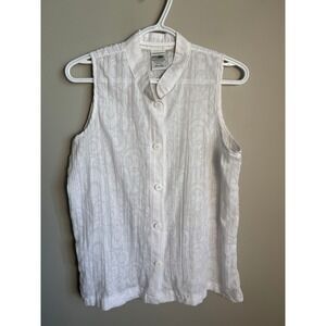 Cover Me White Sleeveless Button Down Sheer Blouse Medium Coastal Boho Chic